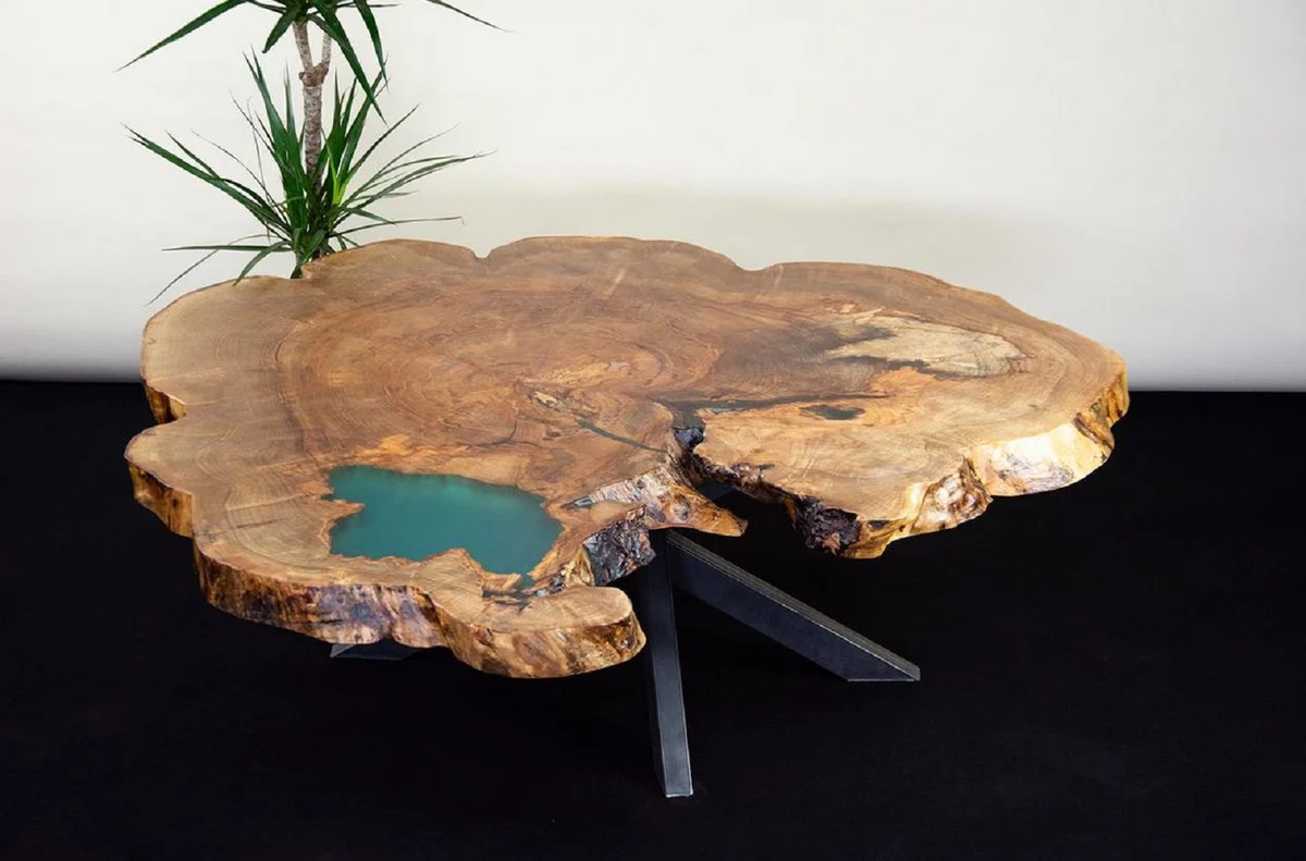 Luxus Couchtisch Braun / Grün / Schwarz 120 x 125 x H. 50 cm