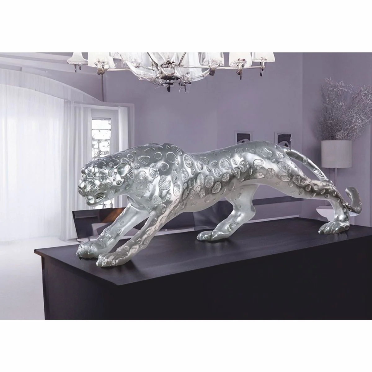 Deko Skulptur Gepard Silber 80 cm - Deko Accessoires