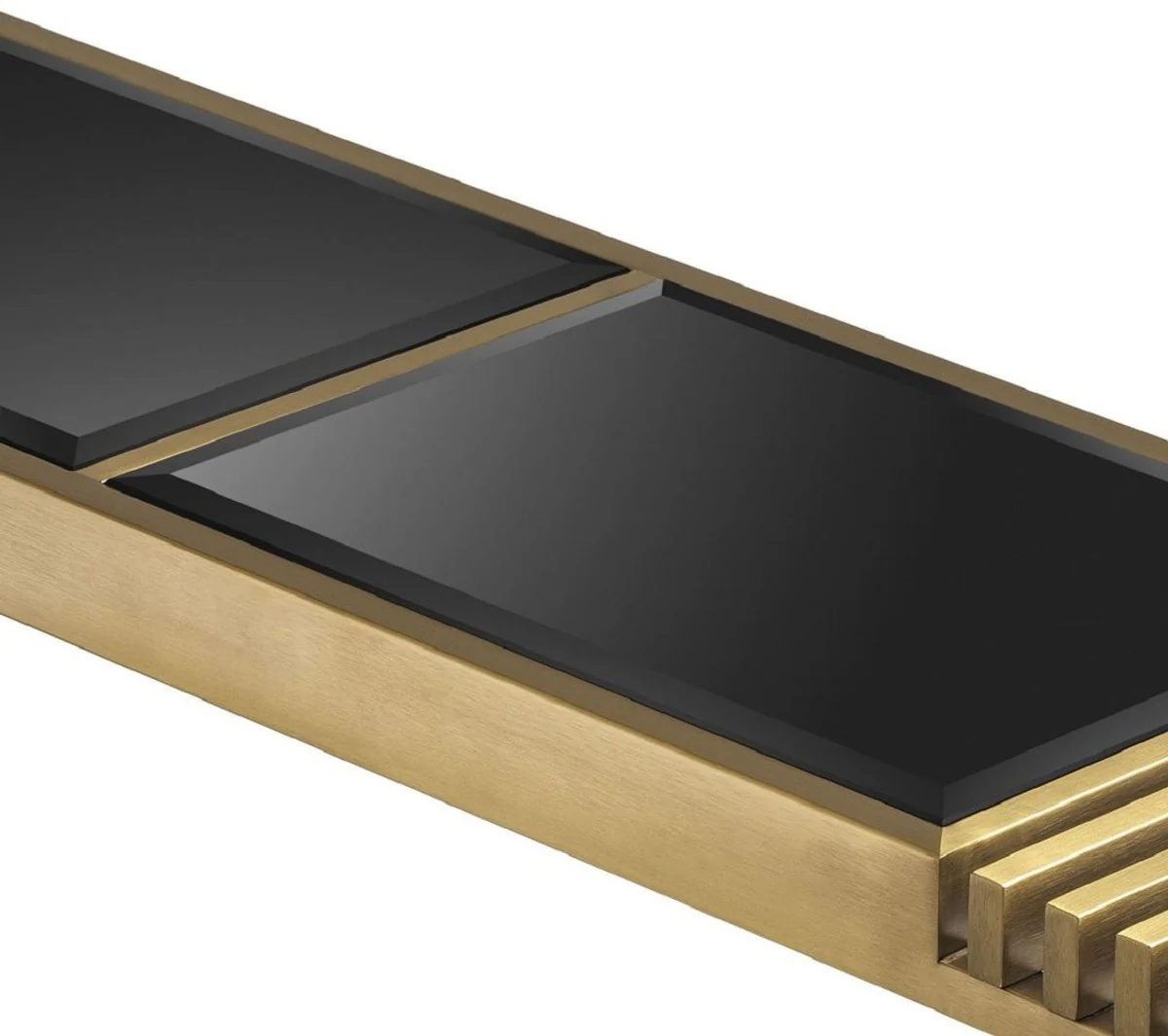 Luxus Couchtisch Messingfarben / Schwarz 180 x 44 x H. 35,5 cm - Edelstahl Wohnzimmertisch mit Glasplatten - Wohnzimmer Möbel - Luxus Möbel