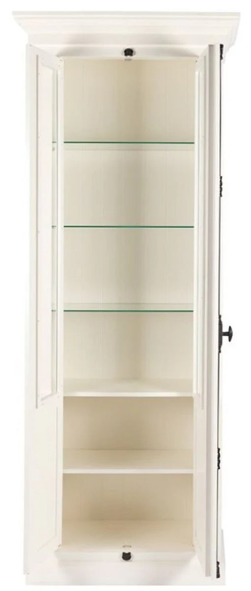 Landhausstil Vitrine Weiß 95 x 45 x H. 242 cm - Vitrinenschrank mit 2 Türen - Massivholz Schrank - Landhausstil Möbel