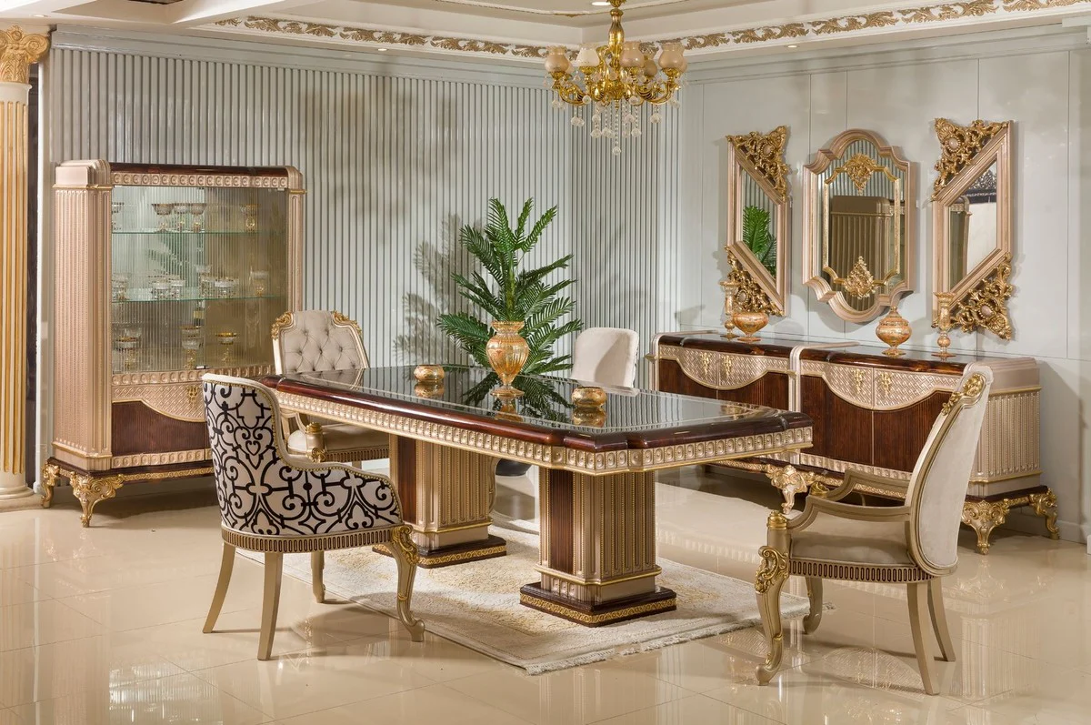 Luxus Barock Vitrine Grau / Dunkelbraun / Gold 135 x H. 187 cm - Barock Möbel