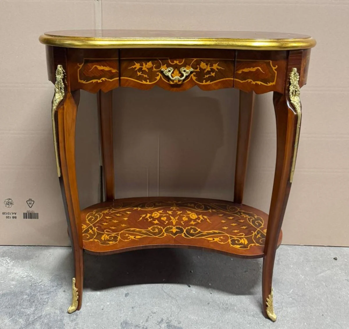 Barock Konsole mit Schublade Braun Intarsien / Gold 75 x H. 80 cm