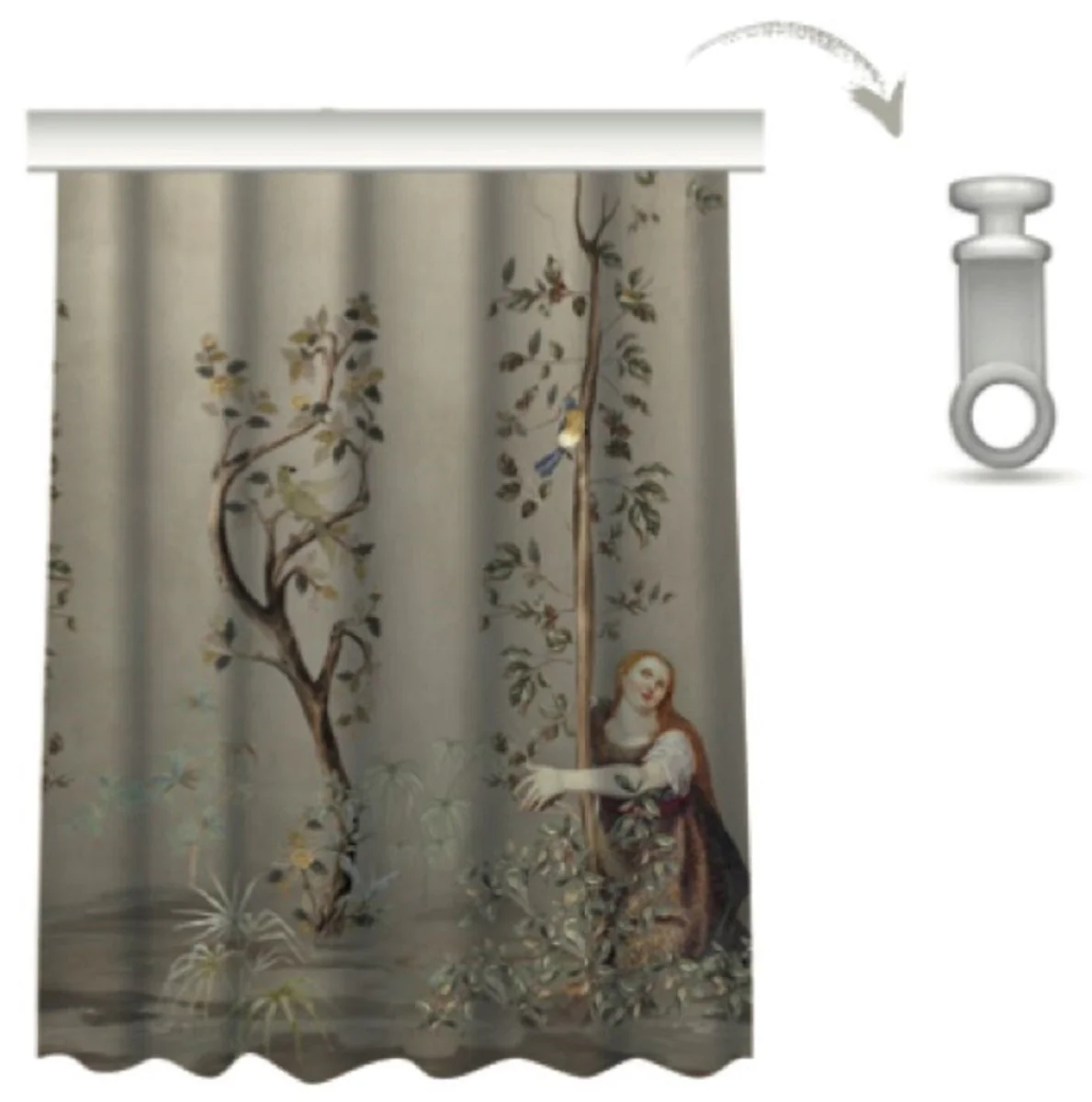 Luxus Vorhang Set Frauen im Garten Grau / Mehrfarbig 250 x H. 290 cm - Bedruckte Leinen & Samt Vorhänge - Ösenvorhänge - Schiebevorhänge - Luxus Kollektion