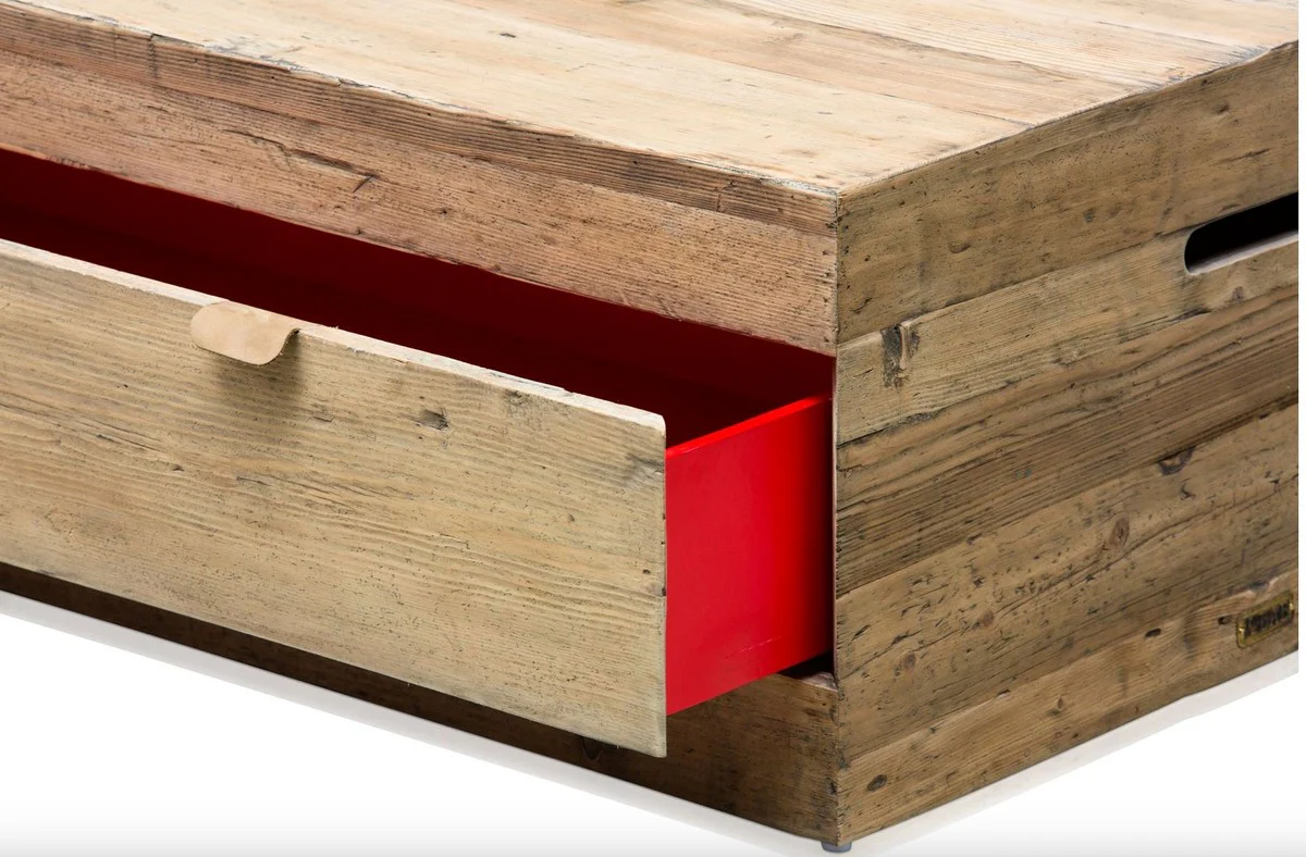 Landhausstil Couchtisch mit Schublade Naturfarben 130 x 80 x H. 40 cm - Wohnzimmermöbel im Landhausstil