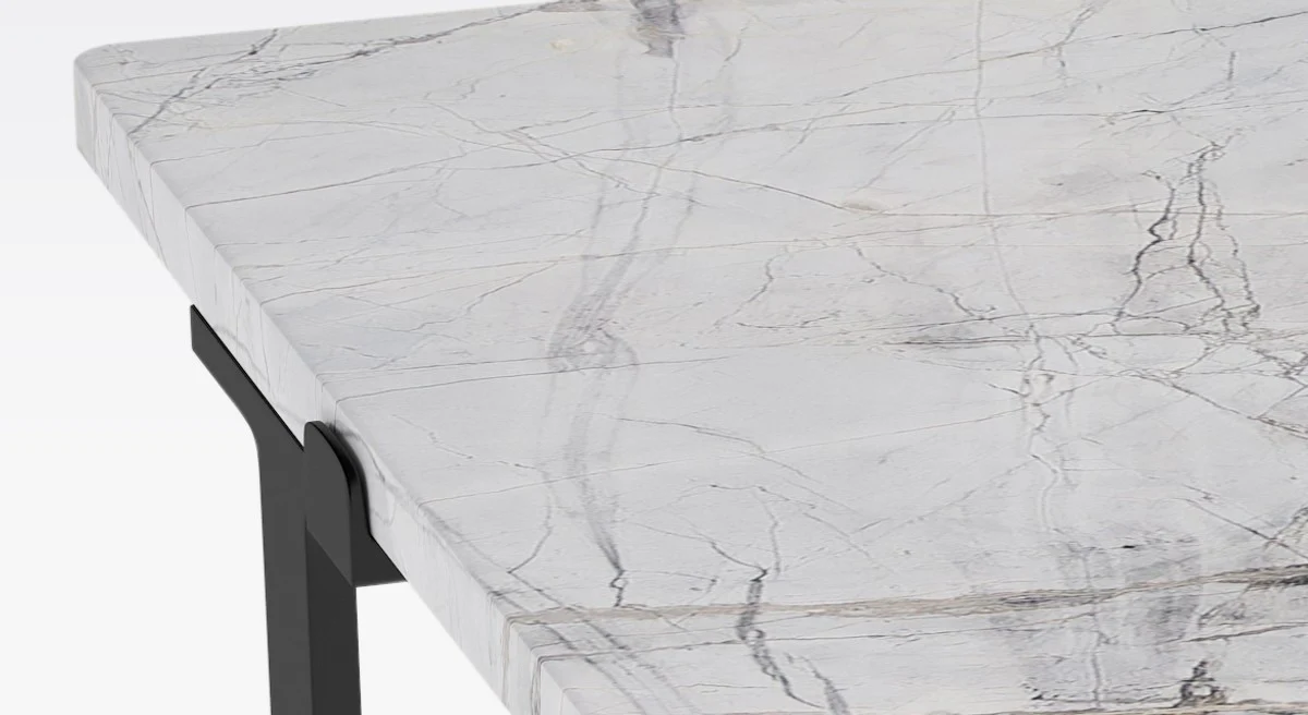 Luxus Couchtisch Schwarz / Weiß 73 x 73 x H. 40 cm - Moderner quadratischer Wohnzimmertisch mit Marmorplatte - Luxus Wohnzimmer Möbel