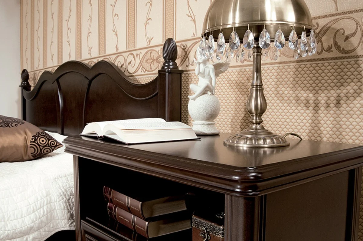 Luxus Jugendstil Nachtkommode Dunkelbraun 64 x 42,5 x H. 63,1 cm - Eleganter Massivholz Nachttisch mit Schublade - Barock & Jugendstil Schlafzimmer Möbel