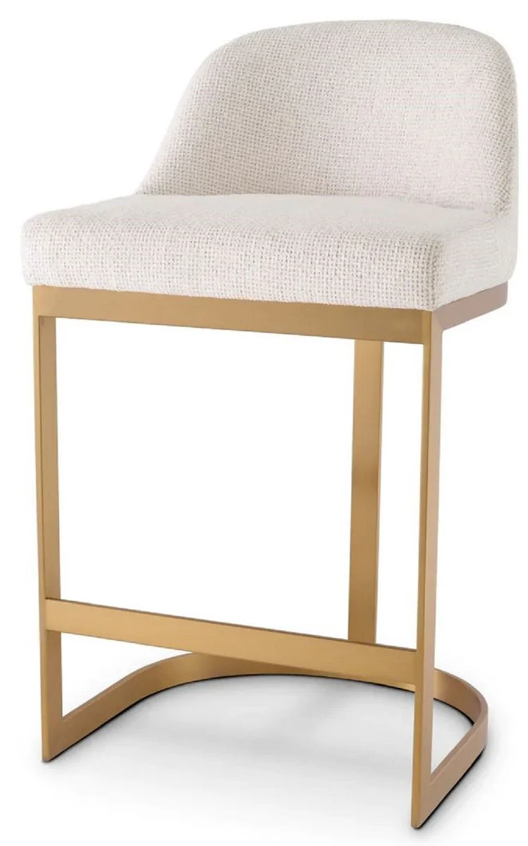 Luxus Barstuhl Cremeweiß / Messing 53 x 51 x H. 93 cm - Gepolsterter Edelstahl Barhocker - Bar Möbel - Luxus Möbel - Luxus Qualität
