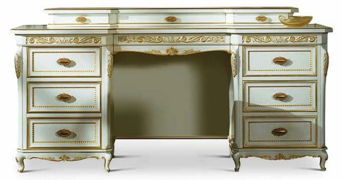 Luxus Barock Schminkkommode Elfenbein / Gold 173 cm - Made in Italy