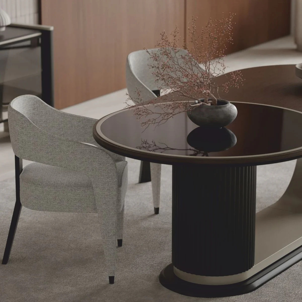 Luxus Esszimmer Set Braun / Grau - 1 Esstisch und 6 Stühle - Hotel & Esszimmer Möbel