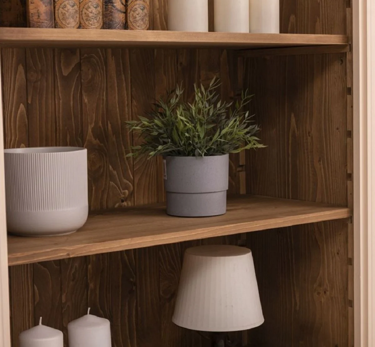 Landhausstil Wohnzimmerschrank Cremefarben / Braun 286 x 51 x H. 228 cm - Massivholz Schrank - Bücherschrank - Regalschrank - Landhausstil Möbel