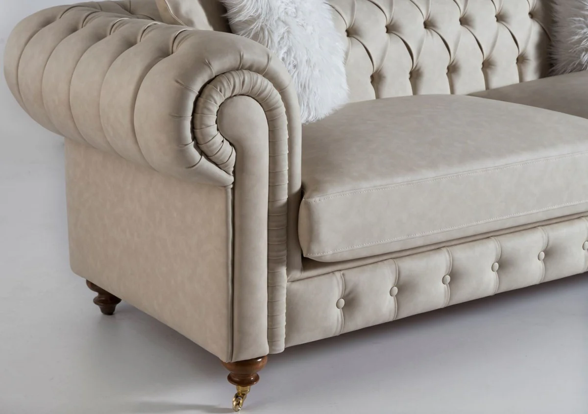 Luxus Chesterfield Sofa Grau / Braun 240 x 100 x H. 78 cm - Edles Wohnzimmer Sofa - Chesterfield Möbel