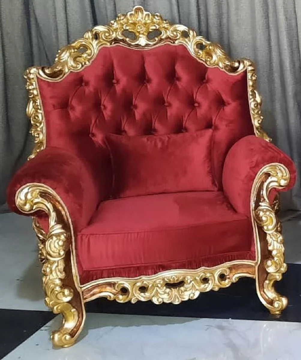 Luxus Barock Wohnzimmer Set Rot / Braun / Gold - 2 Barock Sofas & 2 Barock Sessel - Luxus Wohnzimmer Möbel im Barockstil - Barock Möbel - Barock Einrichtung - Wohnzimmer Einrichtung
