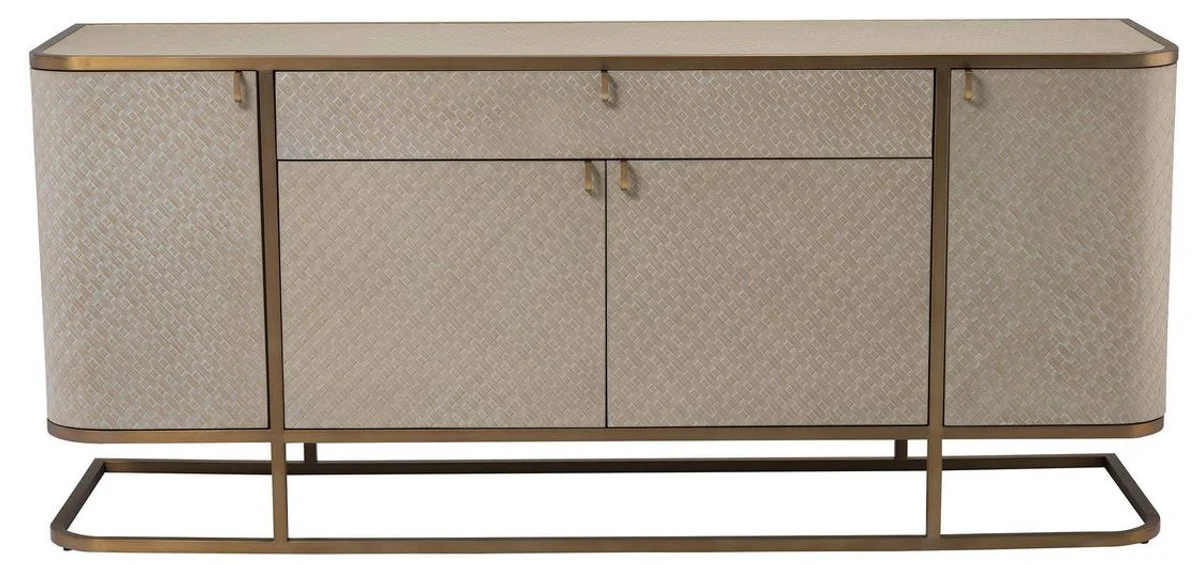 Luxus Kommode mit 4 Türen und Schublade Beige / Messingfarben 170 x 46 x H. 75 cm - Sideboard - Schrank - Luxus Möbel - Luxus Qualität