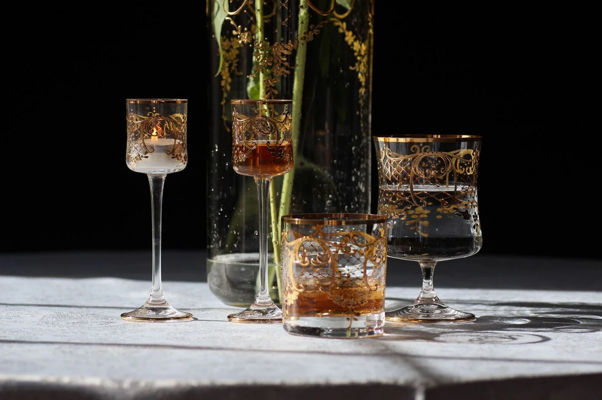 Luxus Barock Likörglas 6er Set Gold Ø 6 x H. 17,5 cm - Handgefertigte und handbemalte Likörgläser - Hotel & Restaurant Accessoires - Luxus Qualität