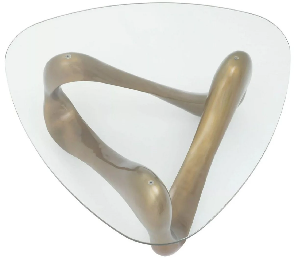 Luxus Couchtisch Vintage Messing 100,5 x 98 x H. 43,5 cm - Aluminium Wohnzimmertisch mit Glasplatte - Wohnzimmer Möbel - Luxus Möbel - Luxus Einrichtung - Wohnzimmer Einrichtung