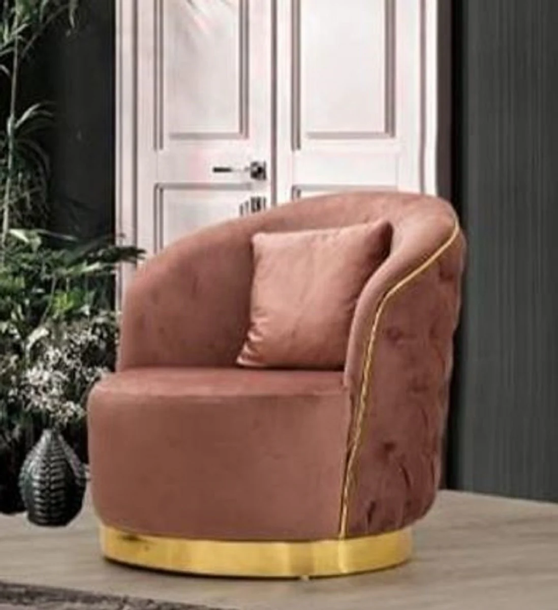 Luxus Chesterfield Sessel Rosa / Gold 90 x 95 x H. 75 cm - Moderner Wohnzimmer Sessel - Chesterfield Wohnzimmer Möbel