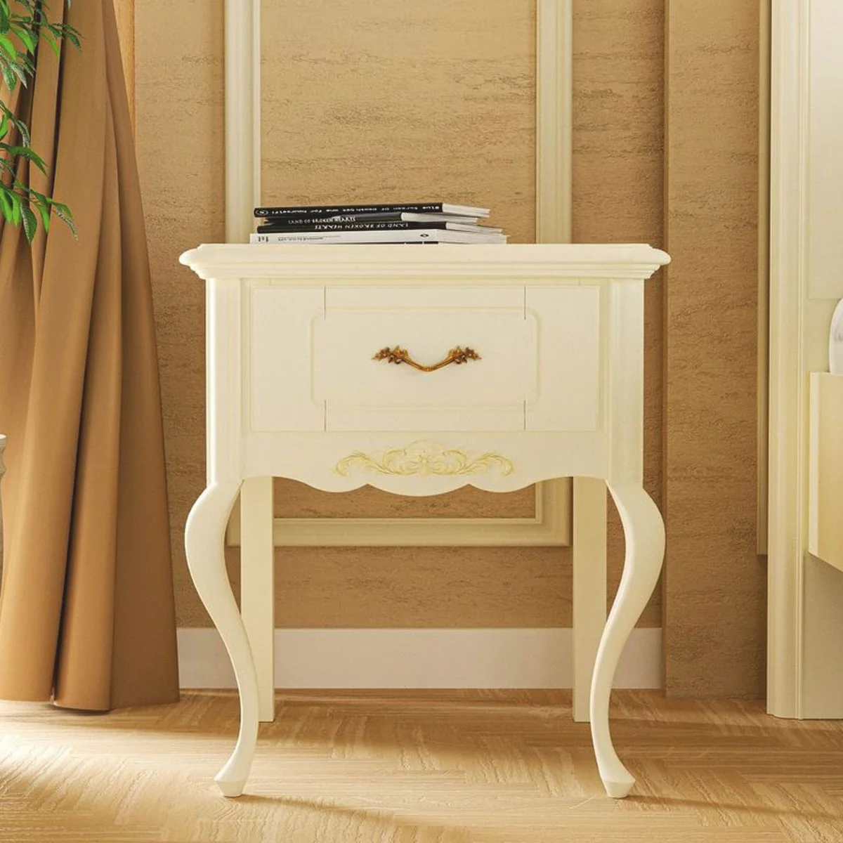 Luxus Barock Nachttisch mit Schublade Creme H. 60 cm - Barock Möbel