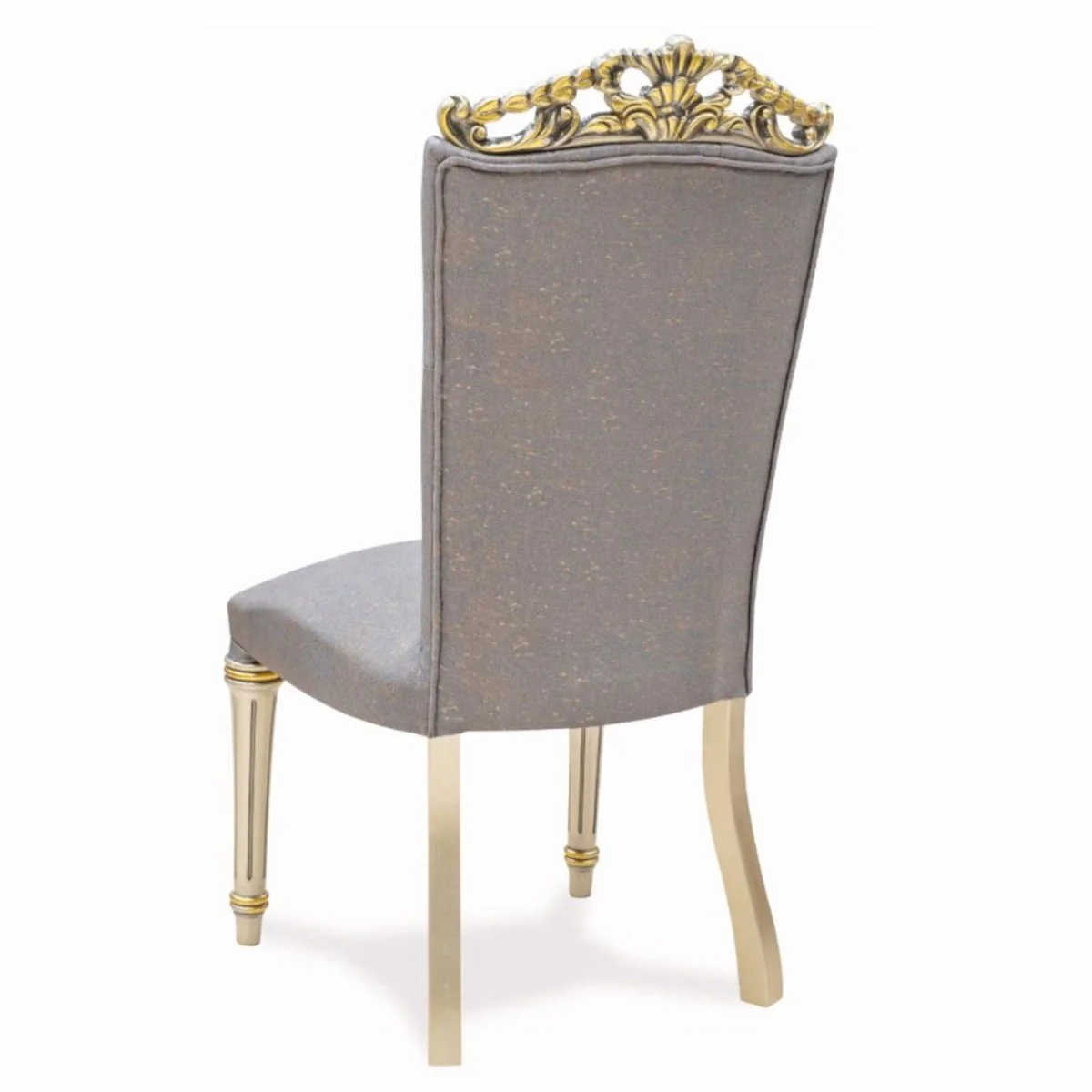 Luxus Barock Esszimmer Stuhl Grau / Creme / Gold H. 108 cm - Barock Möbel