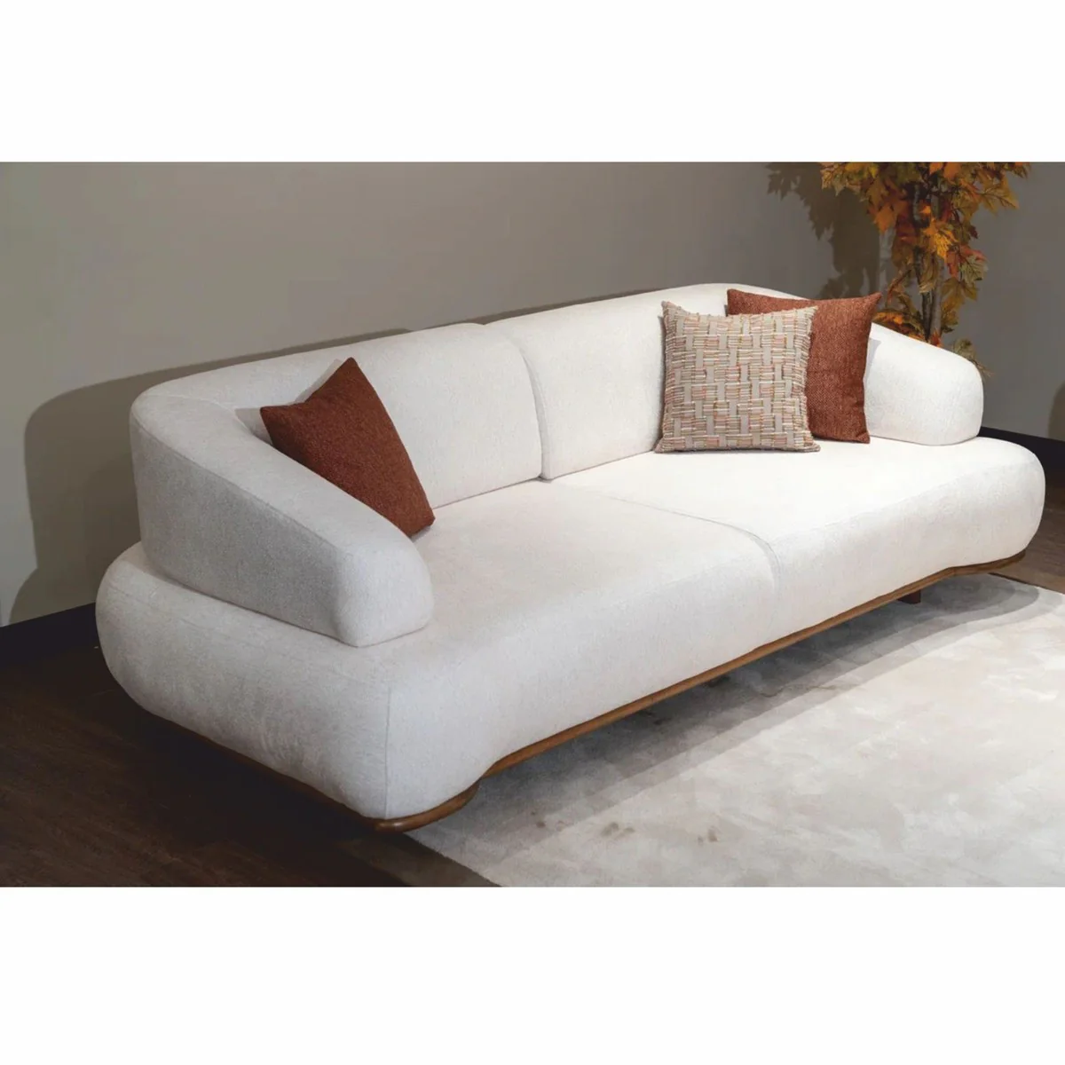 Luxus Sofa mit verstellbaren Rückenlehnen Weiß / Braun 240 cm - Luxus Möbel