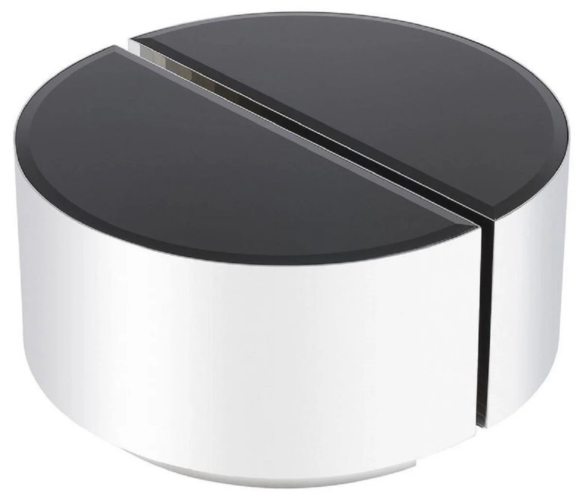 Luxus Beistelltisch Set Silber / Schwarz - 2 halbkreisförmige Edelstahl Tische mit abgeschrägten Glasplatten - Luxus Wohnzimmer Möbel