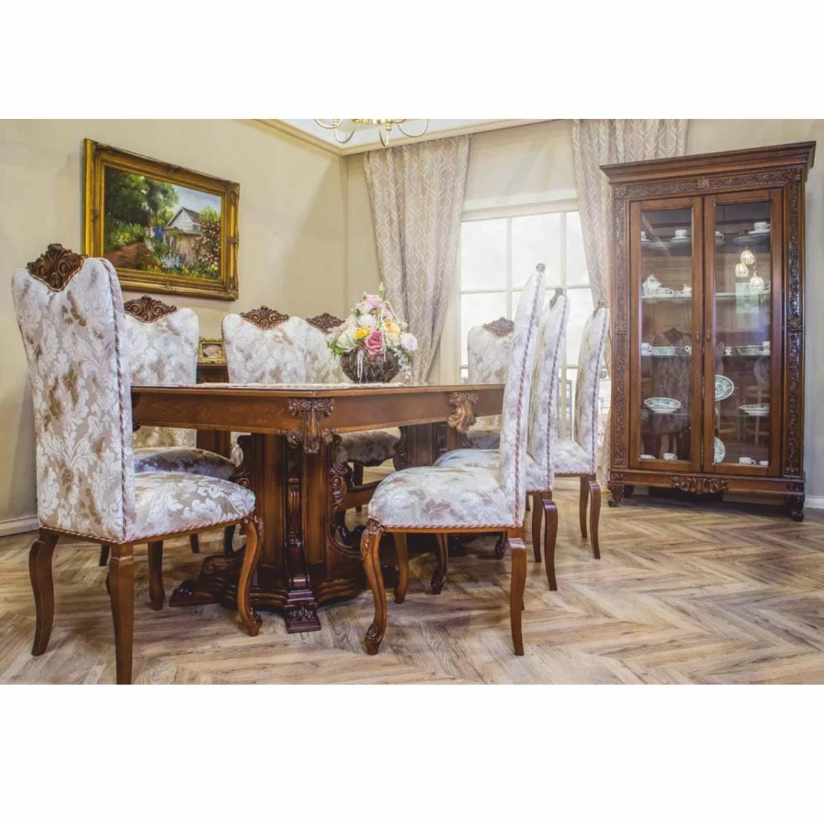 Luxus Barock Esszimmer Stuhl Braun / Gold H. 120 cm - Barockstil Möbel