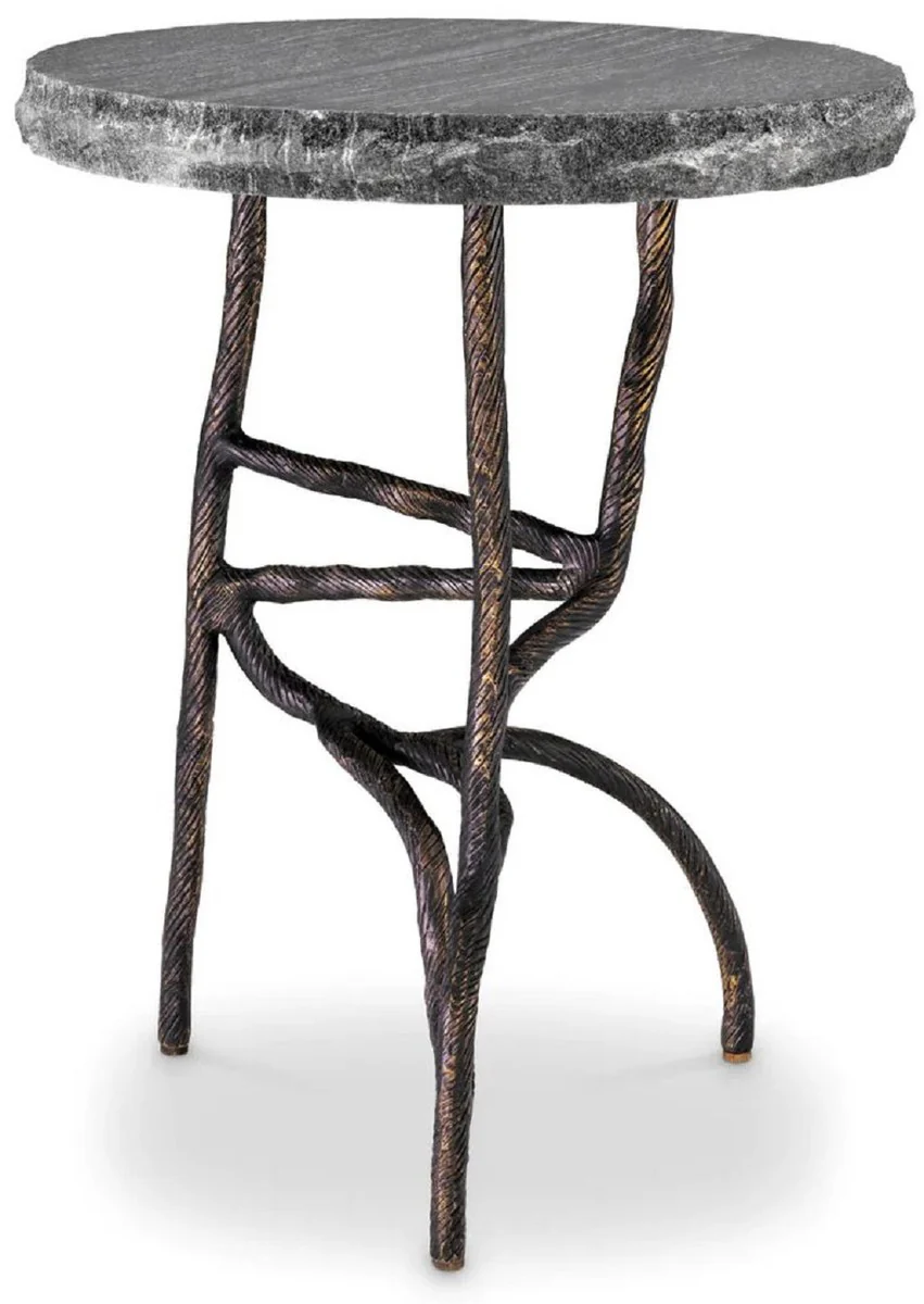 Luxus Beistelltisch Vintage Messing / Schwarz Ø 45,5 x H. 58 cm - Runder Messing Tisch mit Marmorplatte - Wohnzimmer Möbel - Luxus Möbel - Wohnzimmer Einrichtung - Luxus Qualität