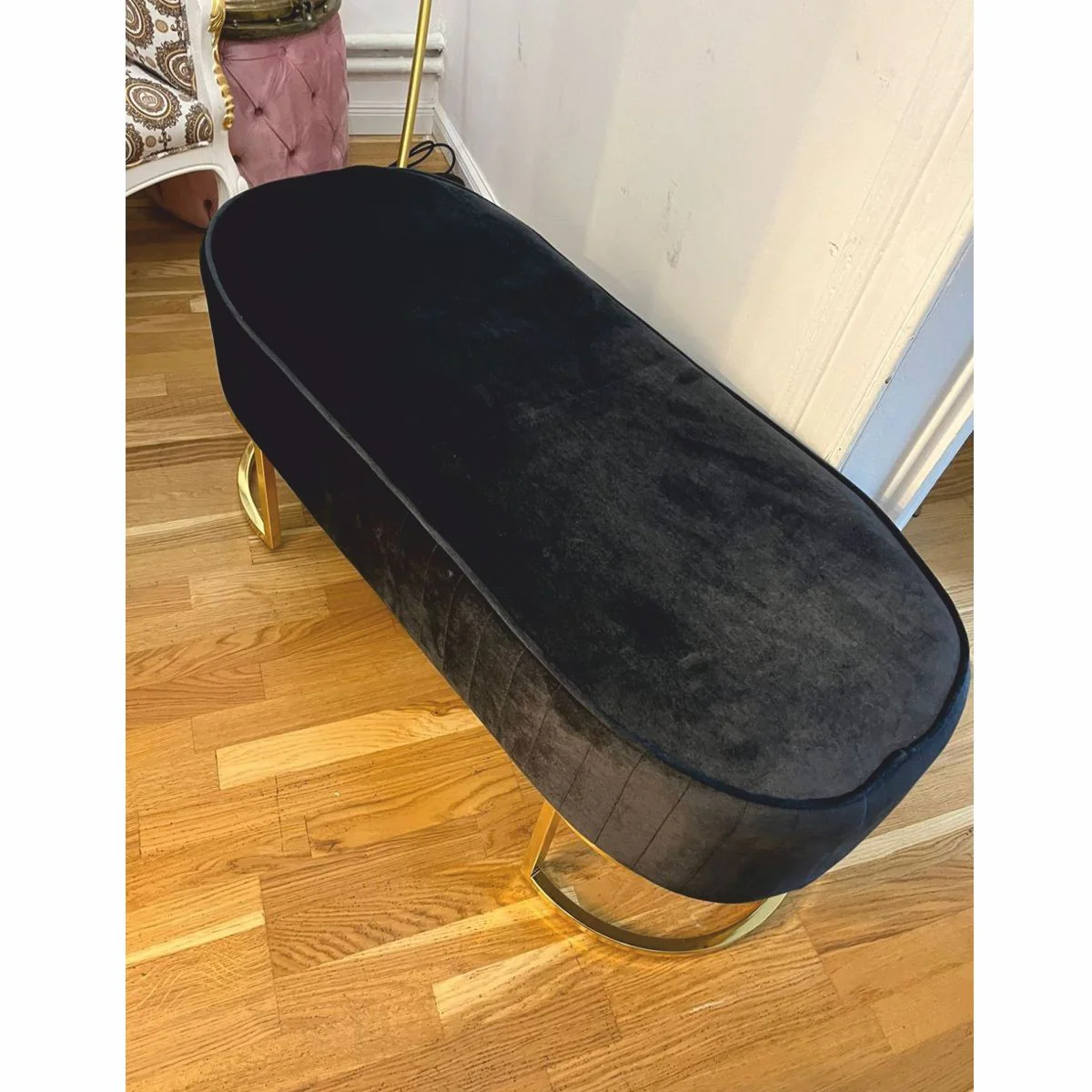 Luxus Sitzbank Schwarz / Gold 120 cm - Luxus Möbel