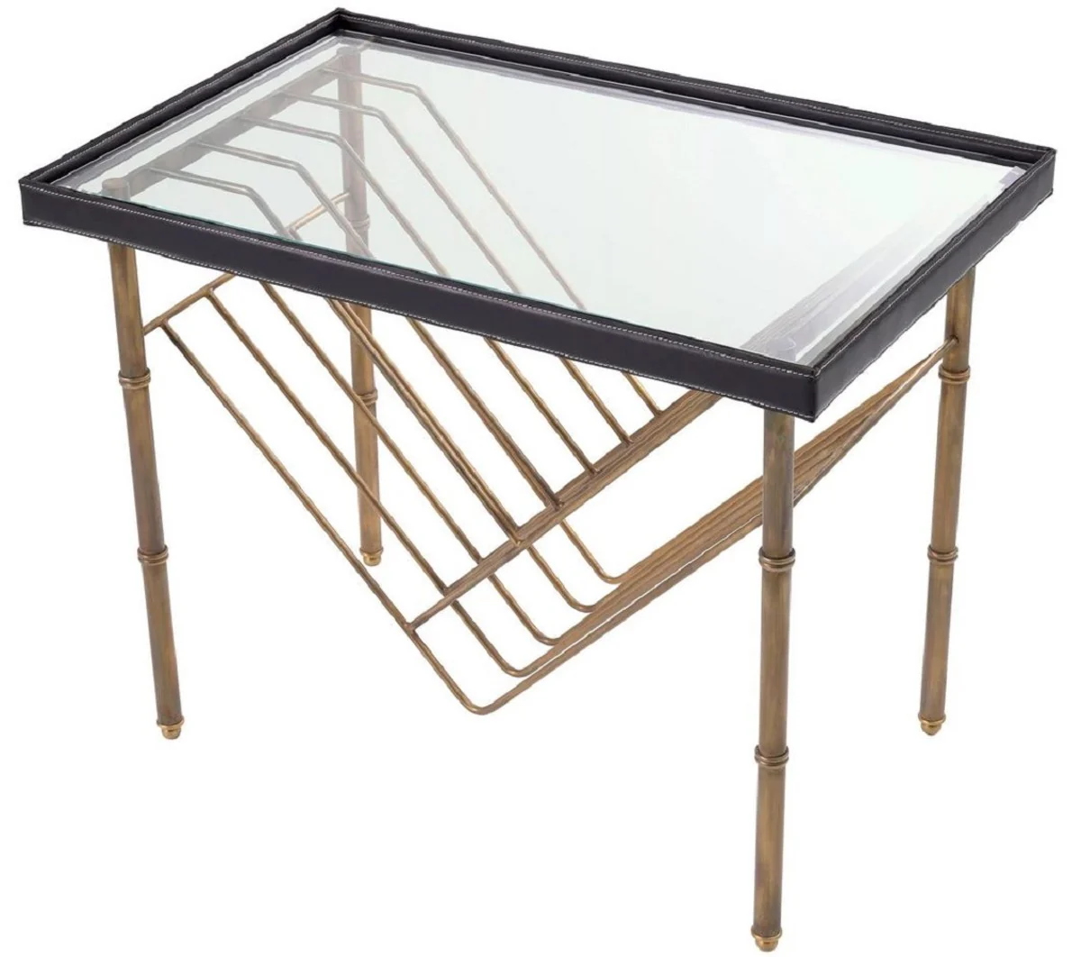 Luxus Beistelltisch Vintage Messing / Schwarz 70 x 45 x H. 56 cm - Rechteckiger Tisch mit Glasplatte - Wohnzimmer Möbel - Luxus Möbel - Luxus Einrichtung - Wohnzimmer Einrichtung