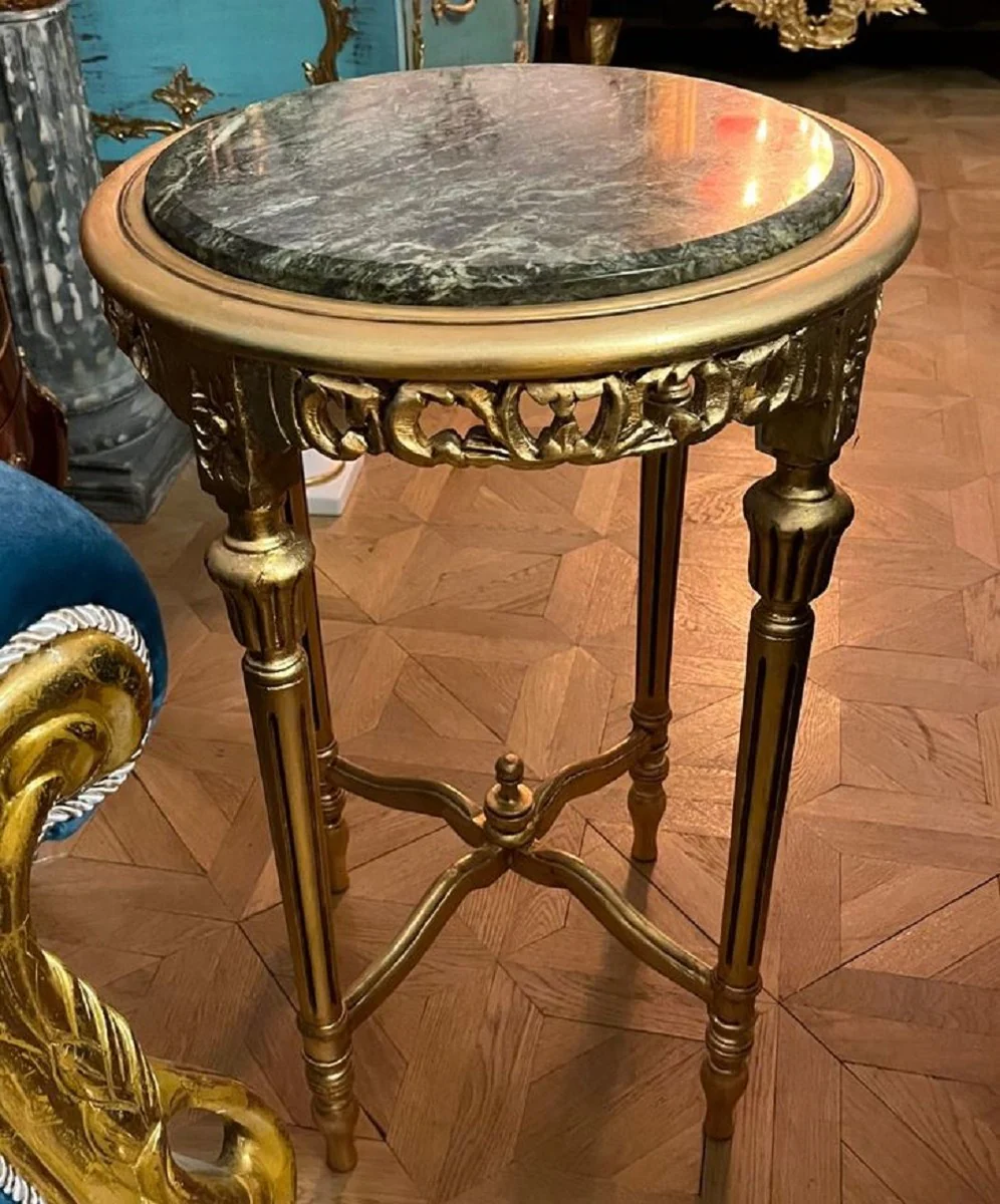 Barock Beistelltisch Gold / Grün - Handgefertigter Antik Stil Massivholz Tisch mit Marmorplatte - Wohnzimmer Möbel im Barockstil - Antik Stil Möbel - Barock Möbel - Barock Einrichtung