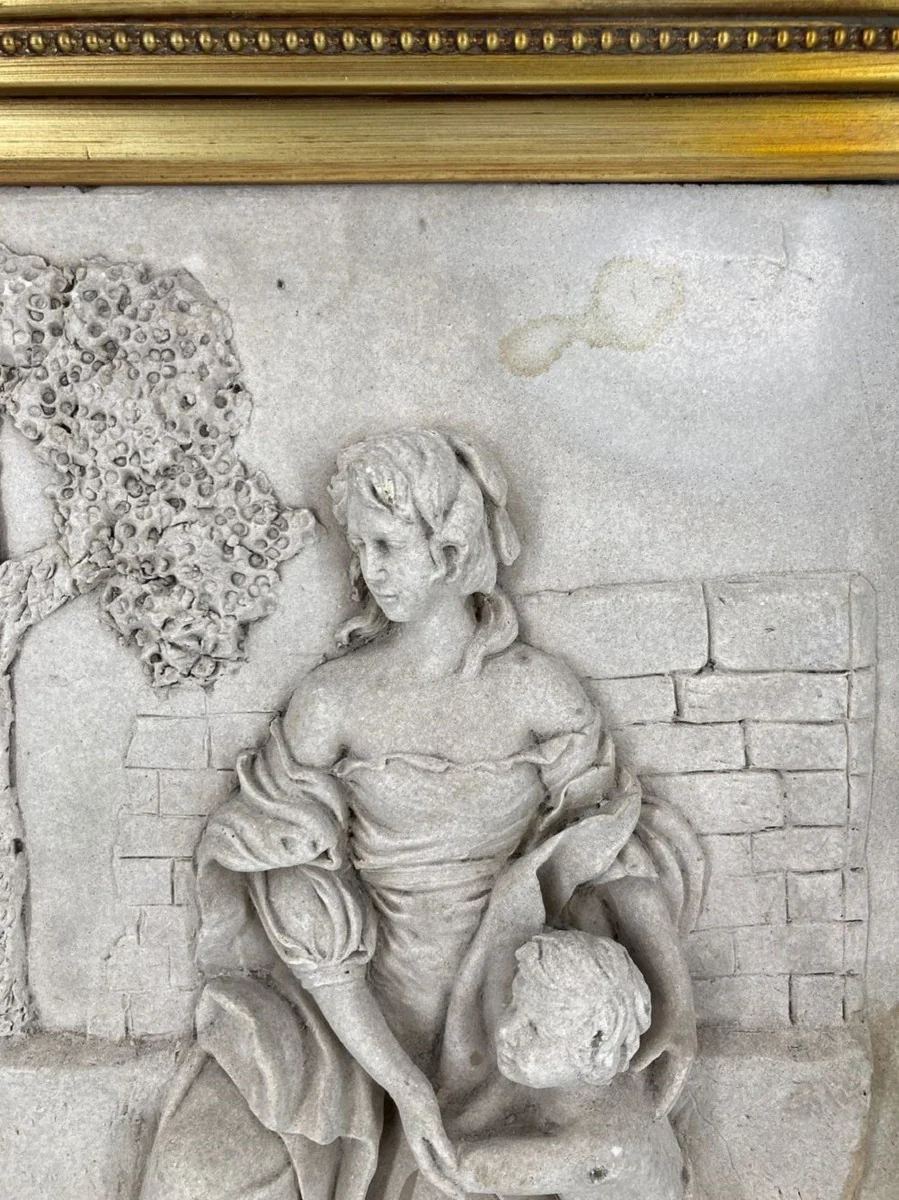 Barock Wandrelief Grau / Gold 44,5 x H. 55 cm - Antik Stil Wand Deko Stein Relief mit Prunk Rahmen - Deko Accessoires im Barockstil - Barock Wanddeko