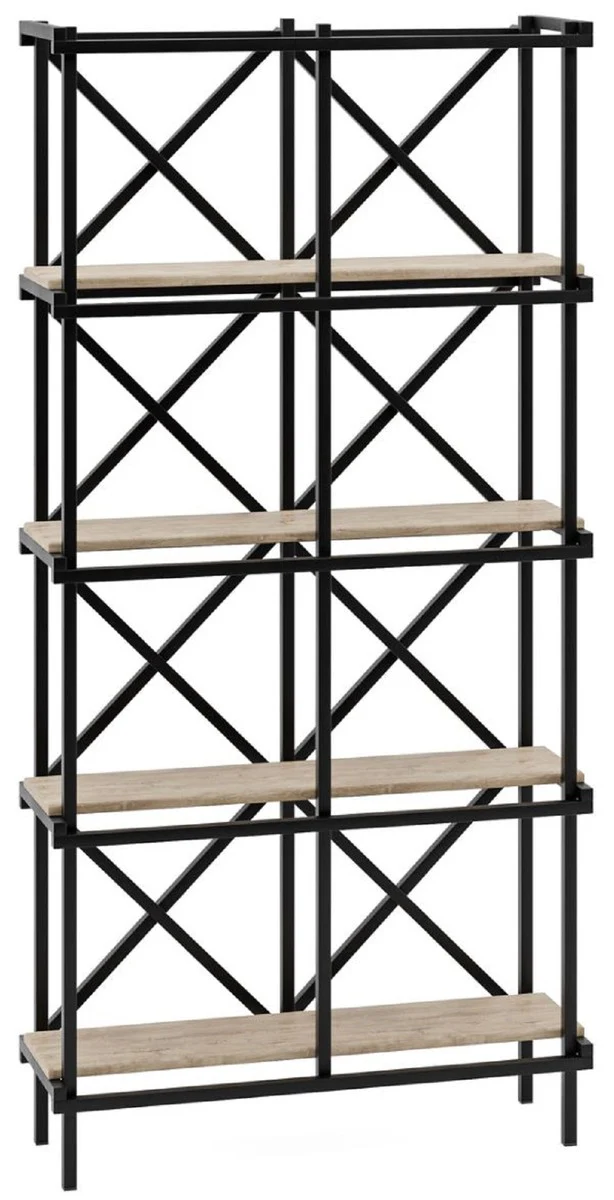 Luxus Metall Regalschrank mit Holzregalen Schwarz / Naturfarben 107,5 cm