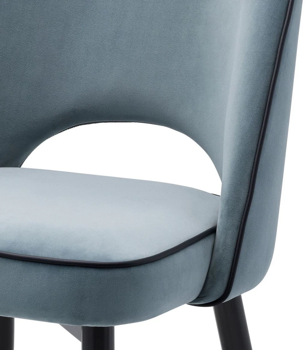 Luxus Esszimmerstuhl Set Blau / Schwarz / Messing 53 x 56 x H. 84 cm - Esszimmerstühle mit edlem Samtstoff - Esszimmer Möbel