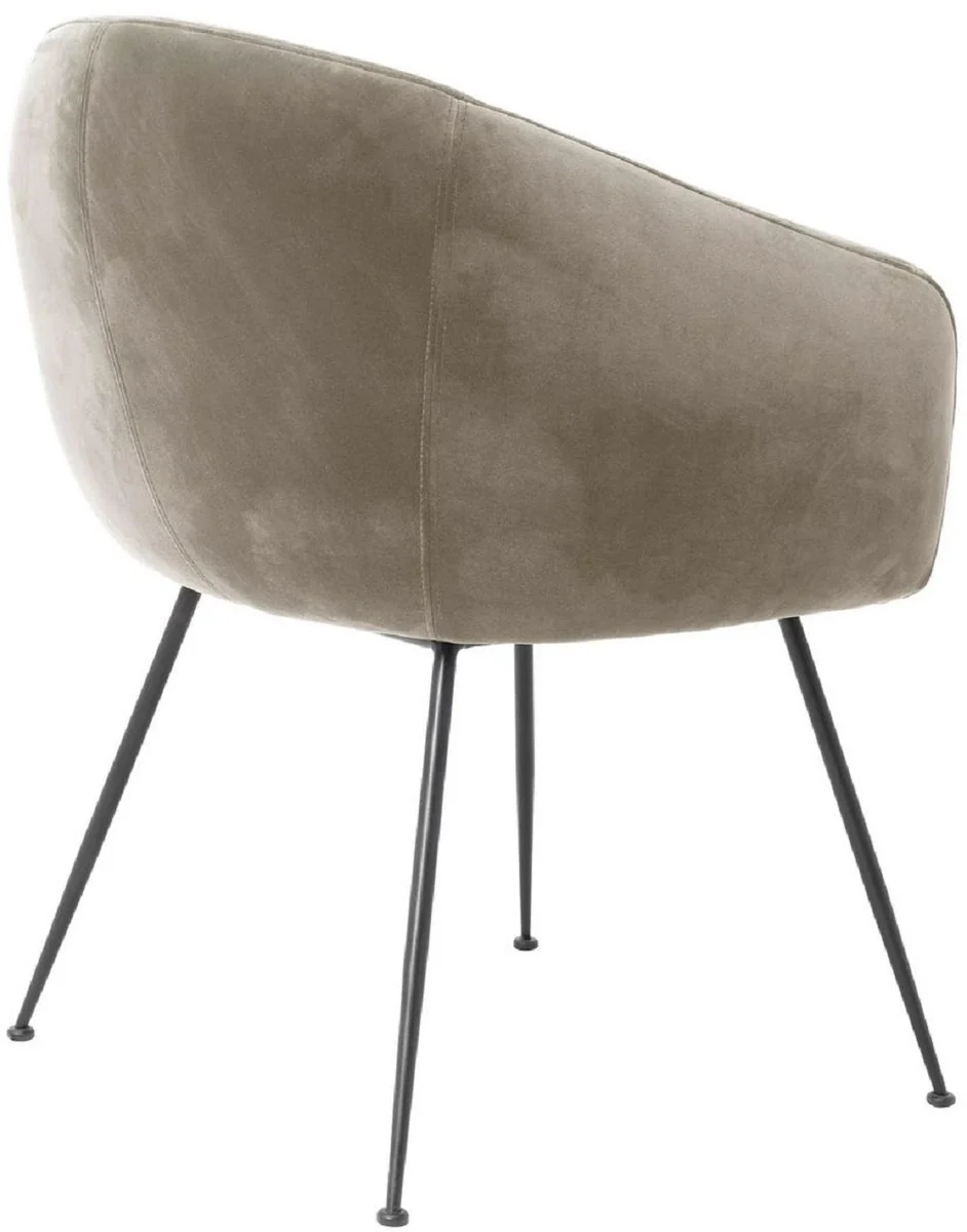 Luxus Esszimmerstuhl mit Armlehnen Greige / Schwarz 61 x 60 x H. 79 cm - Küchenstuhl mit edlem Samtstoff - Esszimmer Möbel - Küchen Möbel - Luxus Möbel - Luxus Einrichtung