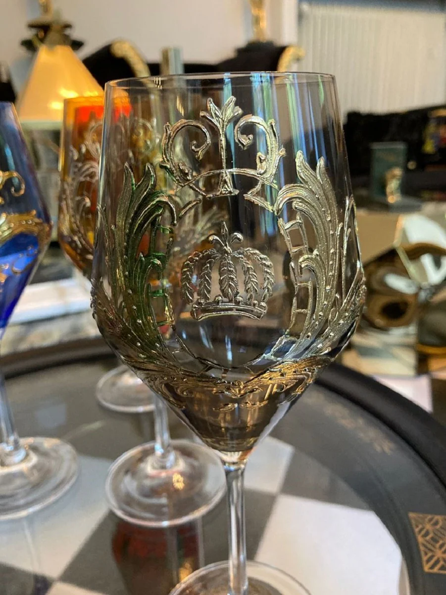 Pompöös by Luxus Weinglas Set Bunt Ø 8,7 x H. 20,3 cm - Weingläser mit 24 Karat Vergoldung - Pompööse Weingläser designed by Harald Glööckler