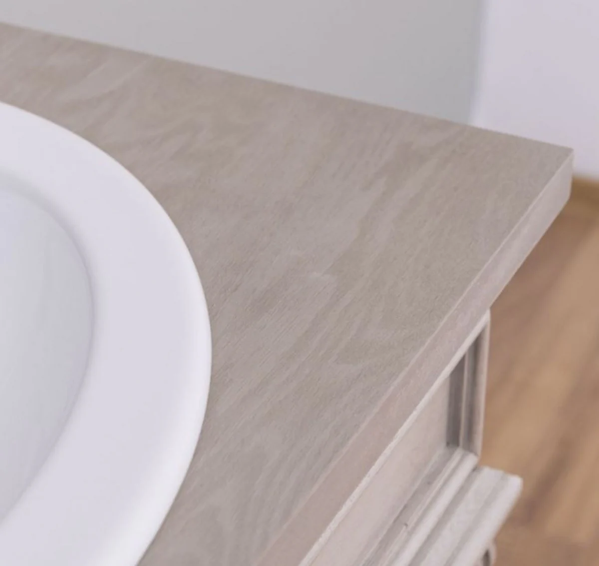 Landhausstil Badezimmer Set Grau - 1 Doppelwaschtisch & 2 Waschbecken & 2 Wasserhähne & 1 Wandspiegel - Massivholz Badezimmermöbel im Landhausstil