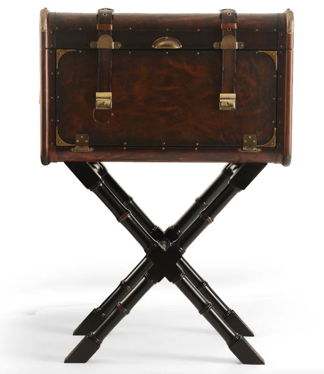 Luxus Leder Minibar in Koffer Optik Dunkelbraun / Schwarz / Messing 45,5 x 45,5 x H. 73 cm - Echtleder Minibar - Bar Möbel - Echtleder Möbel - Luxus Möbel in Koffer Optik