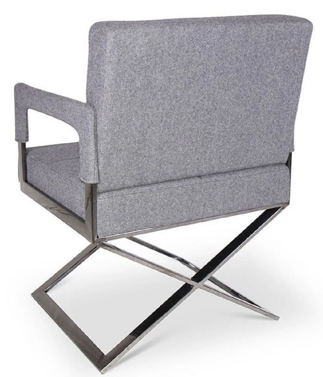 Luxus Stuhl mit Armlehnen Grau / Silber 60 x 66 x H. 89 cm - Gepolsteter Bürostuhl - Büromöbel