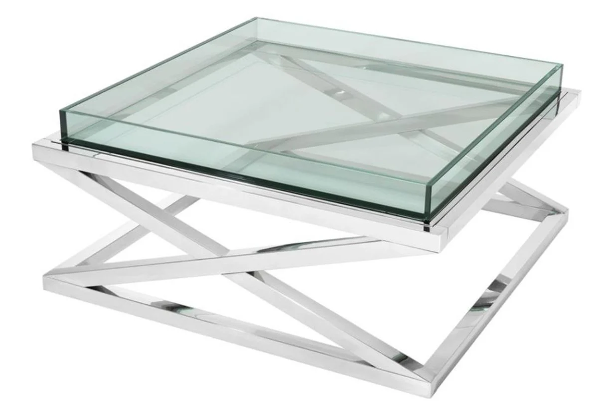 Designer Couchtisch Silber 100 x 100 x H. 46,5 cm - Luxus Hotel Möbel