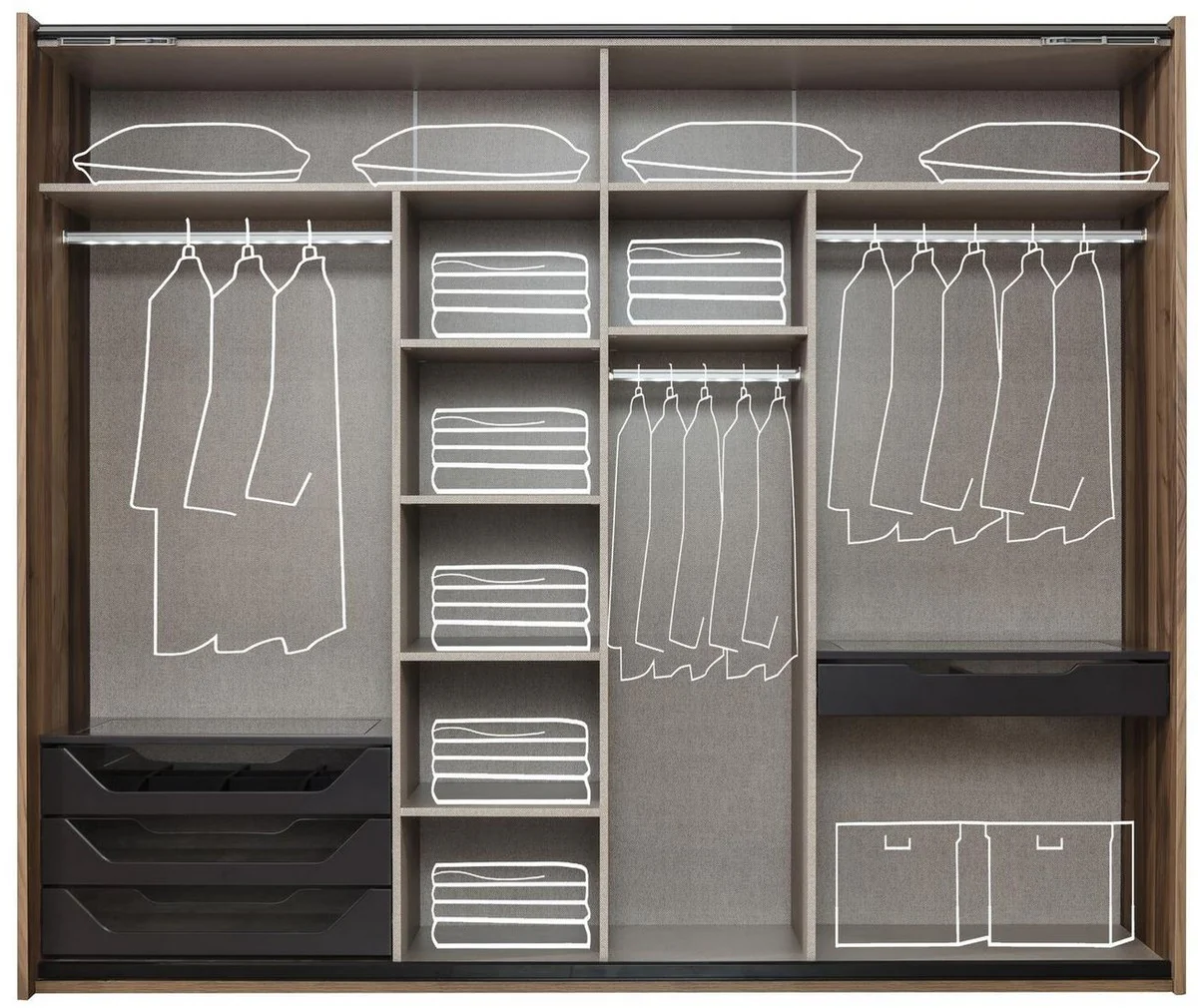 Luxus Schlafzimmerschrank Braun 260 x 70 x H. 220 cm - Moderner Massivholz Kleiderschrank mit 2 Schiebetüren - Luxus Schlafzimmer Möbel