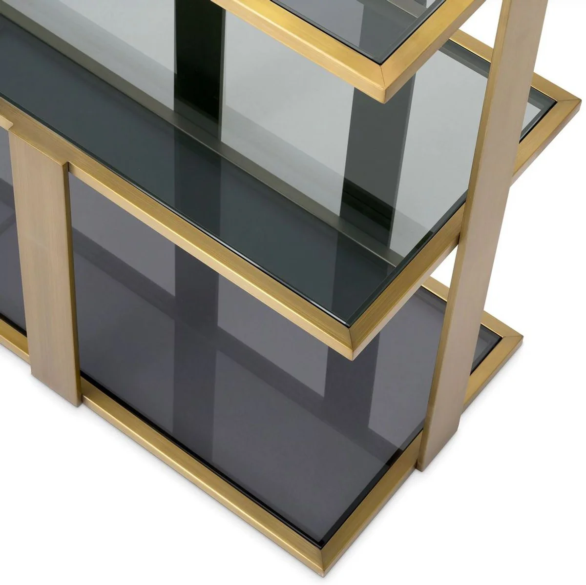 Luxus Regalschrank Messing / Schwarz / Grau 178 x 44 x H. 89,5 cm - Rechteckiger Wohnzimmer Schrank - Büro Schrank - Wohnzimmer Möbel - Büro Möbel - Luxus Möbel