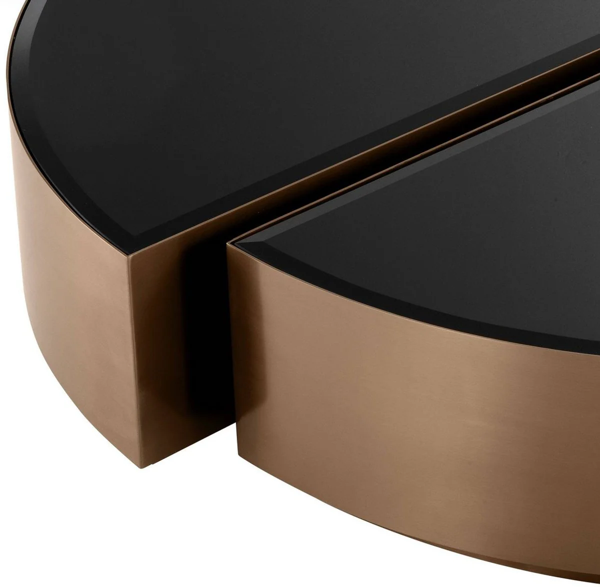 Luxus Couchtisch Set Kupferfarben / Schwarz - 2 halbkreisförmige Edelstahl Wohnzimmertische mit abgeschrägten Glasplatten - Luxus Wohnzimmer Möbel