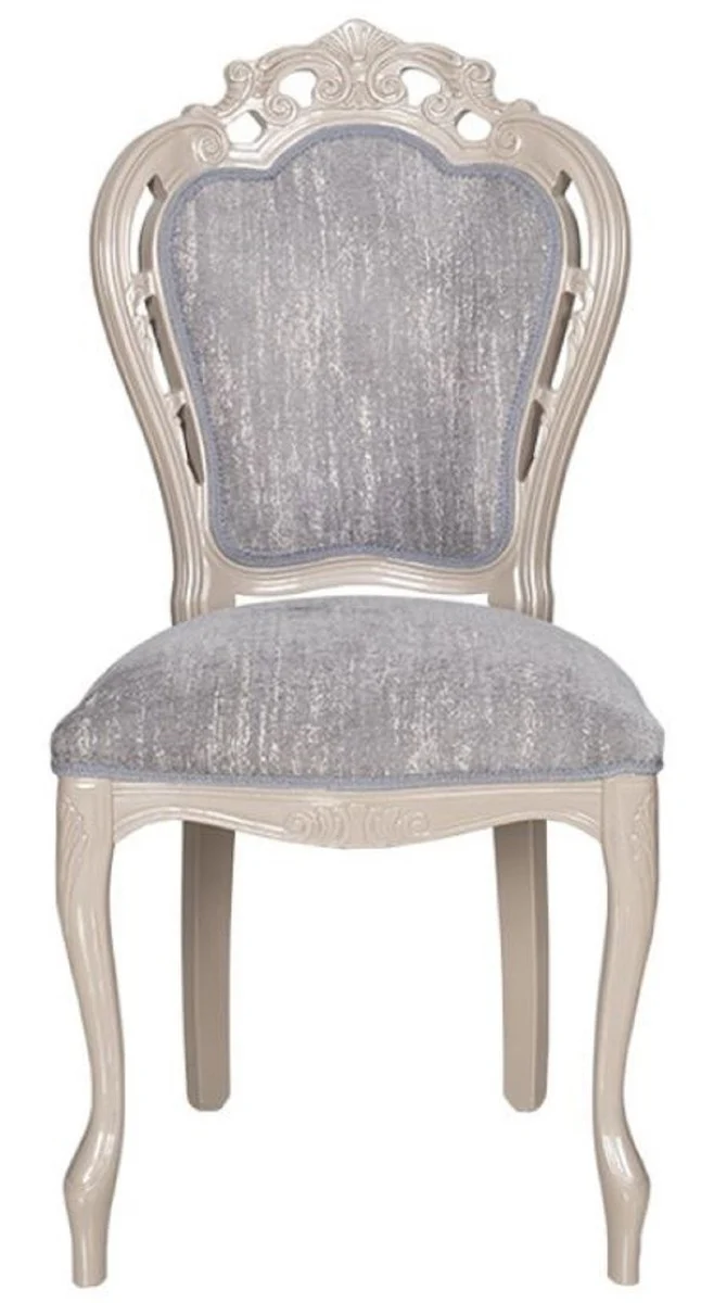 Luxus Barock Esszimmer Stuhl 4er Set Grau / Hochglanz Beige 49,5 x 57 x H. 102,5 cm - Barockstil Küchen Stühle - Prunkvolle Luxus Esszimmer Möbel im Barockstil - Edel & Prunkvoll