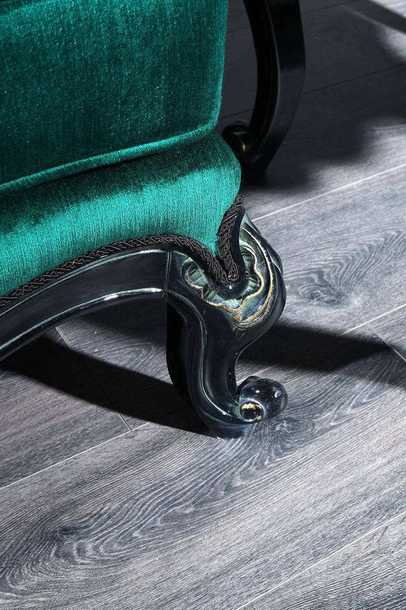 Luxus Barock Chesterfield Sofa Grün / Schwarz / Gold 240 x 88 x H. 105 cm - Wohnzimmermöbel im Barockstil