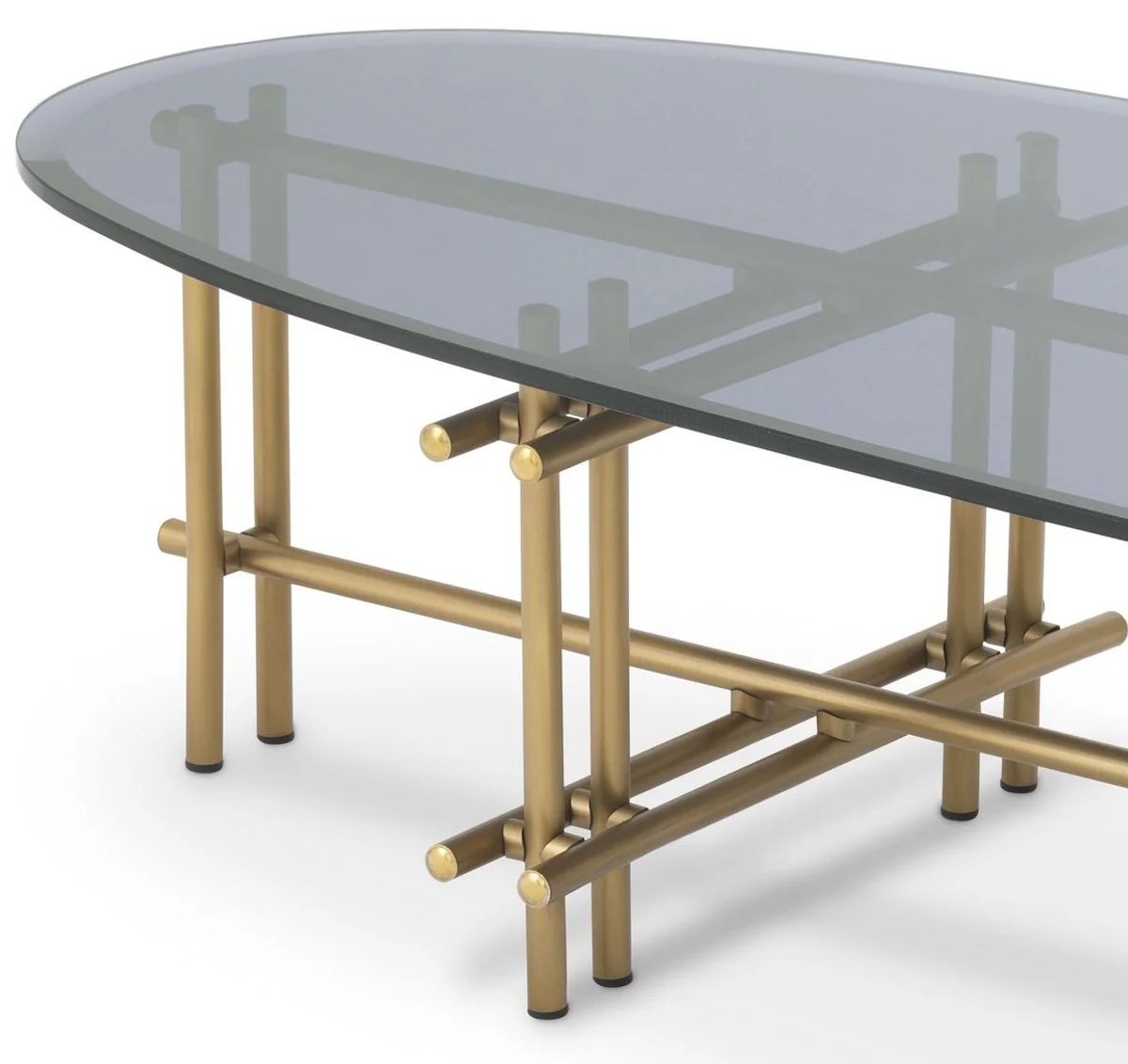 Luxus Couchtisch Messingfarben / Grau 159 x 50 x H. 30 cm - Edelstahl Wohnzimmertisch mit Glasplatte - Wohnzimmer Möbel - Luxus Qualität