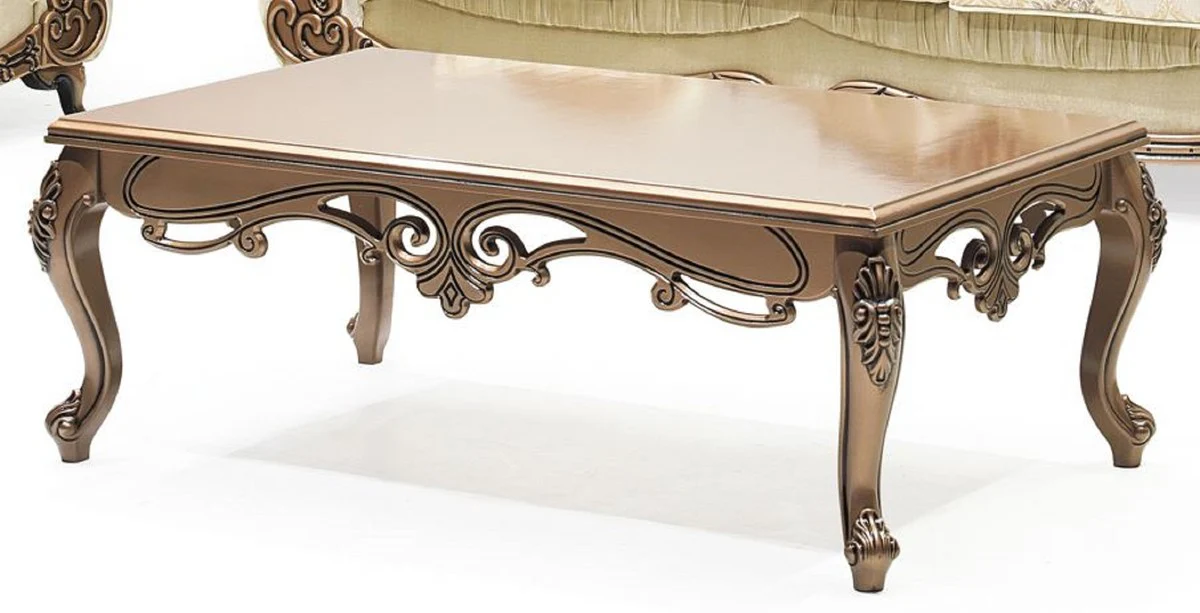 Luxus Barock Couchtisch Kupfer - Rechteckiger Massivholz Wohnzimmertisch im Barockstil - Barock Möbel - Luxus Möbel im Barockstil - Barock Einrichtung - Edel & Prunkvoll