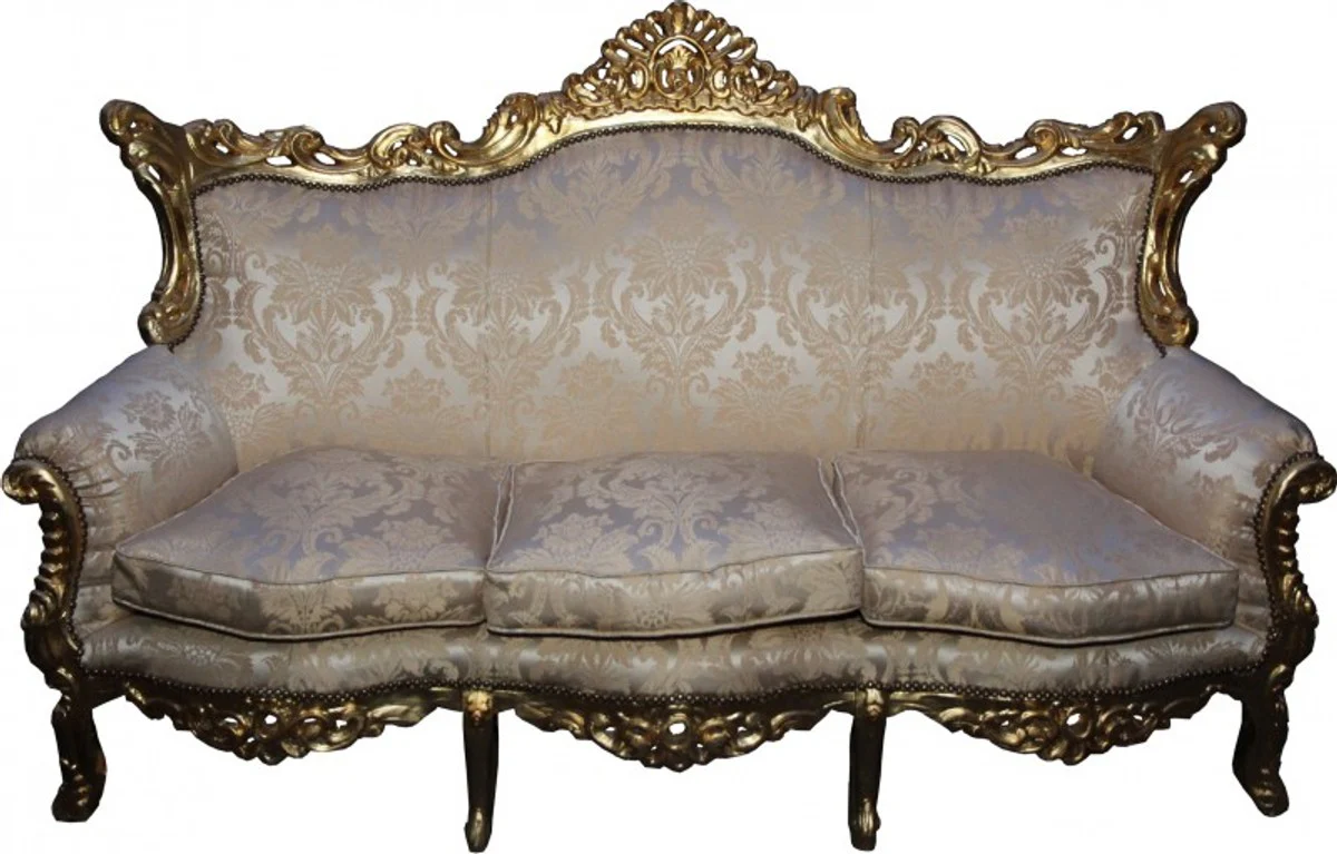 Barock 3-er Sofa Master Creme barock Muster / Gold Mod3 - Wohnzimmer Couch Möbel Lounge