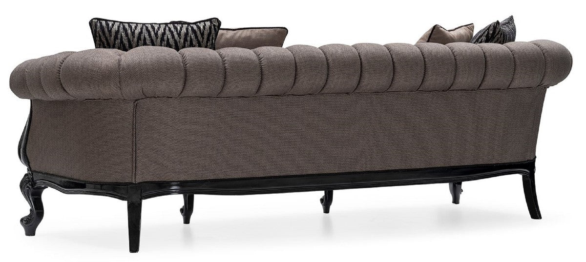 Luxus Barock Wohnzimmer Sofa Grau / Schwarz - Handgefertigtes Barockstil Sofa mit dekorativen Kissen - Luxus Wohnzimmer Möbel im Barockstil - Barock Möbel - Edel & Prunkvoll
