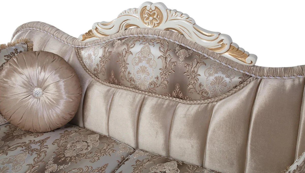 Luxus Barock Sofa mit Kissen Beige / Weiß / Gold 237 x 90 x H. 99 cm - Barock Wohnzimmer Möbel