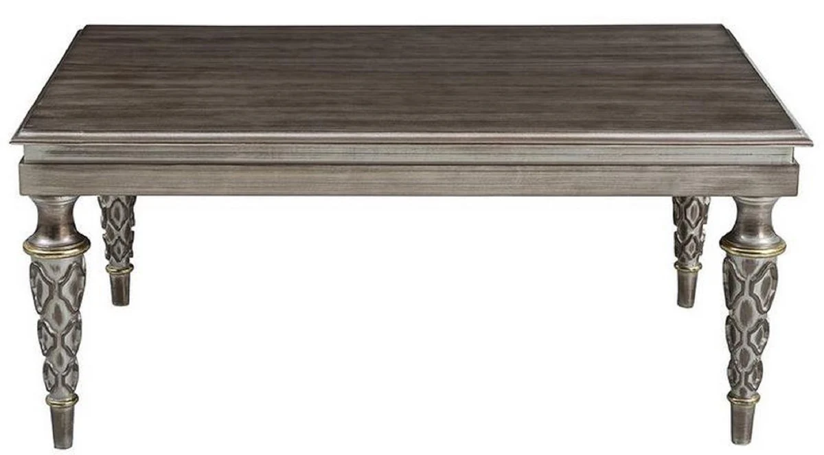 Luxus Barock Couchtisch Silber - Rechteckiger Massivholz Wohnzimmertisch - Barock Möbel - Edel & Prunkvoll