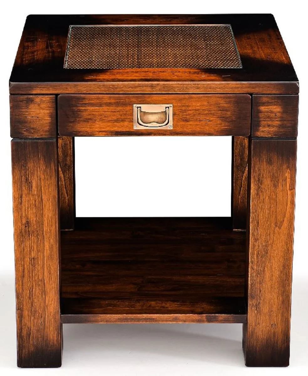 Luxus Vintage Stil Beistelltisch Braun 50 x 50 x H. 55 cm - Quadratischer Nachttisch mit Schublade - Wohnzimmer Möbel - Schlafzimmer Möbel - Luxus Vintage Stil Möbel